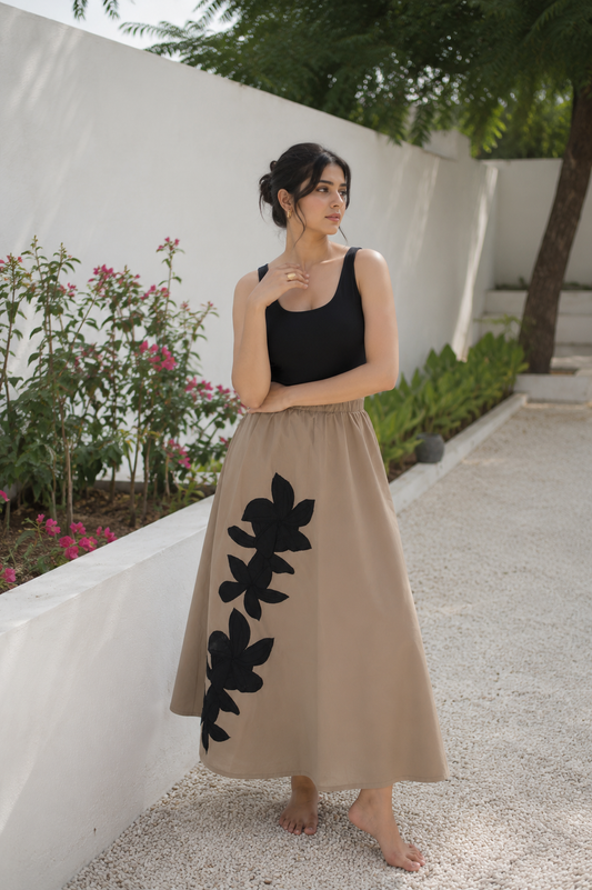 Mocha bloom maxi skirt