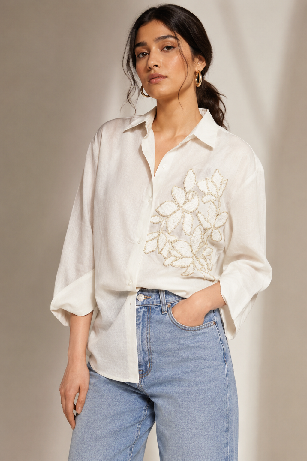 Ivory bloom statement shirt