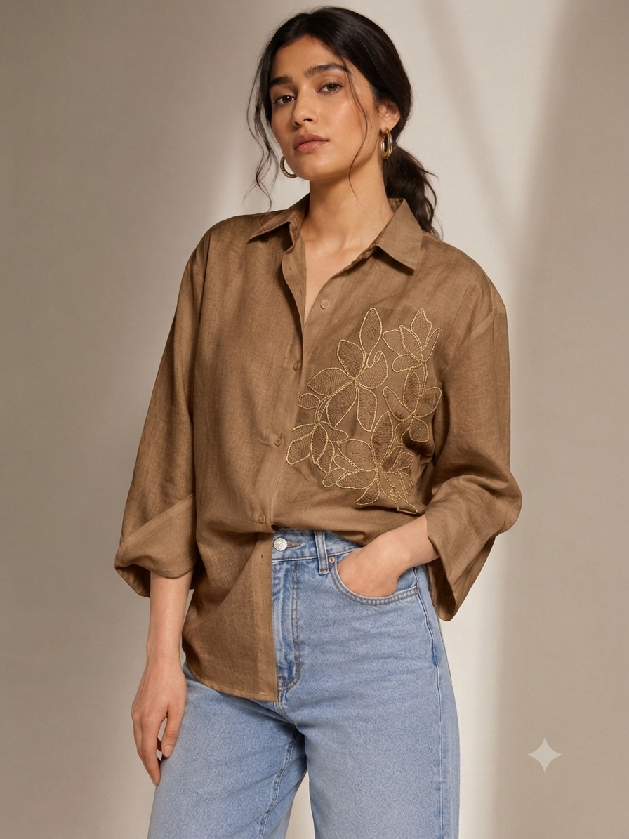 Ivory bloom statement shirt